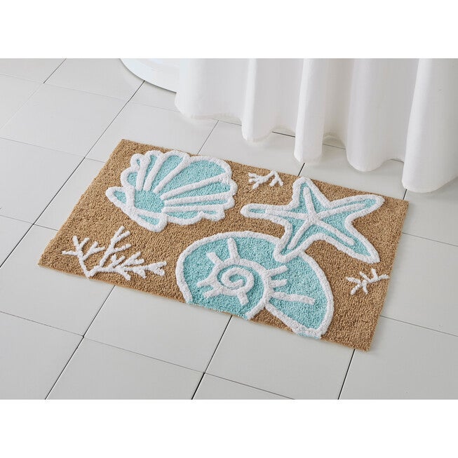 Plastic Shell Bath Affordable Coastal Shell Bath Mat, Aqua Shells | Brylane Home