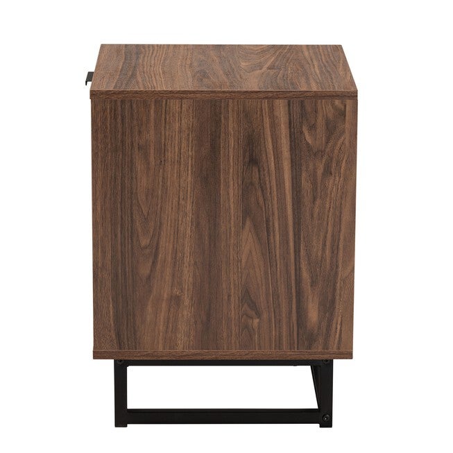 Sadia Modern Walnut Brown Finished Wood And Black Metal 1-Drawer End Table, , alternate image number null