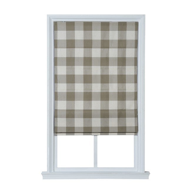 Cordless Plaid Flat Roman Shade, SAGE, hi-res image number 0