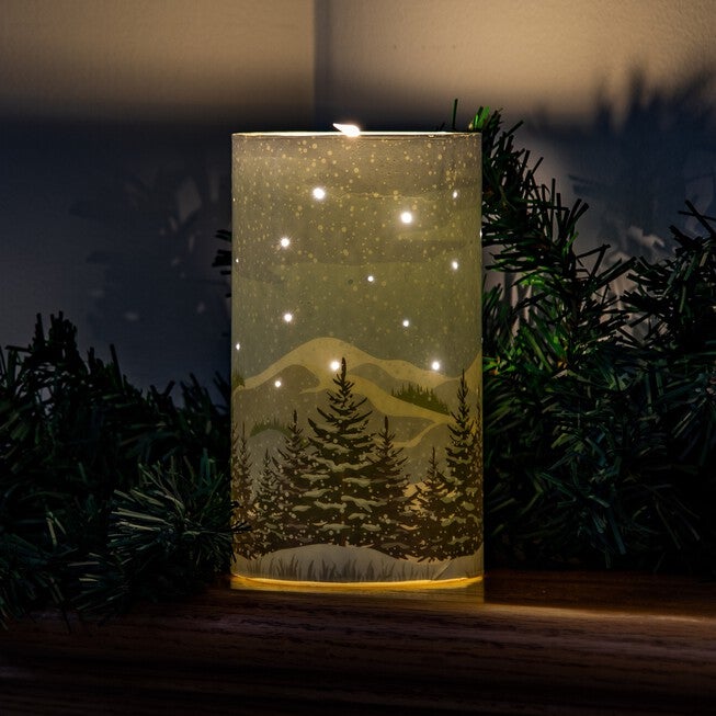 Snowy Landscpe Fiber Optic & LED Candle, , alternate image number null