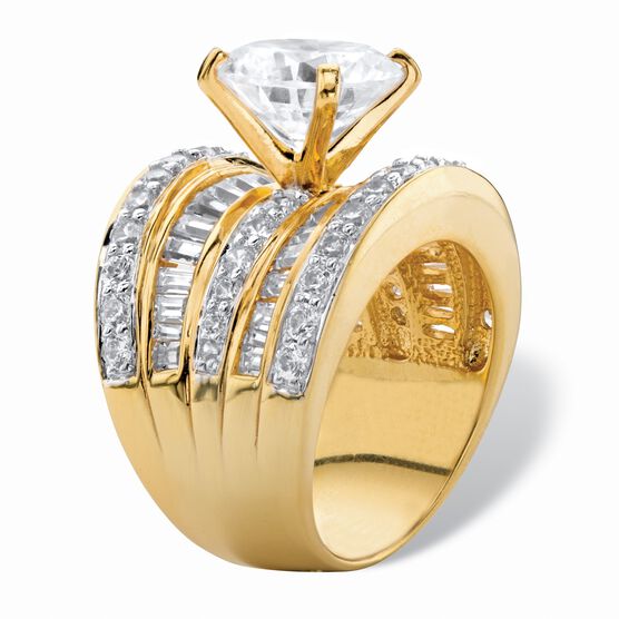 Gold over Silver Engagement Ring Cubic Zirconia (7 1/7 cttw TDW), , on-hover image number null