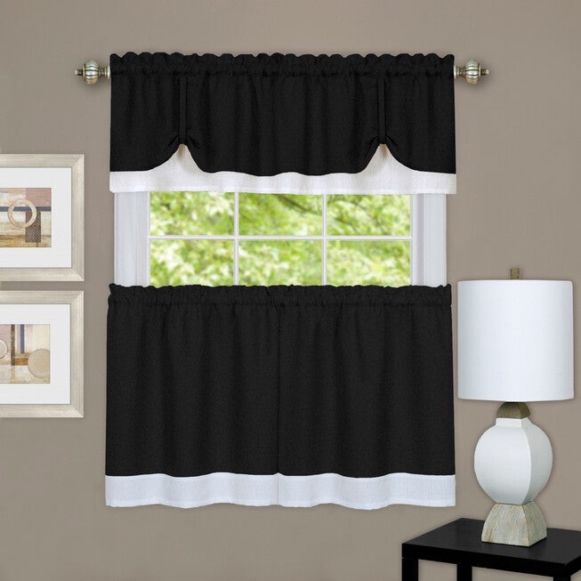 Darcy Window Curtain Tier and Valance Set, BLACK WHITE, hi-res image number null