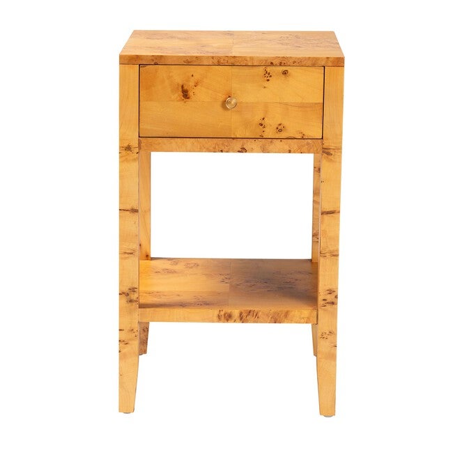 Ghina Modern and Contemporary Natural Light Mappa Real Burl Wood 1-Drawer Nightstand, LIGHT MAPPA BURL, alternate image number 3