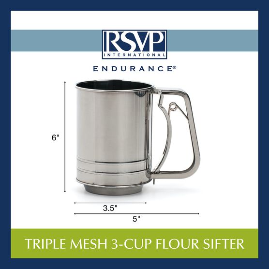 Triple Mesh Stainless Steel 3 Cup Flour Sifter, , on-hover image number null