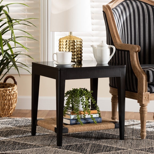 Freya Modern Bohemian Black Finished Bayur Wood End Table, , alternate image number null