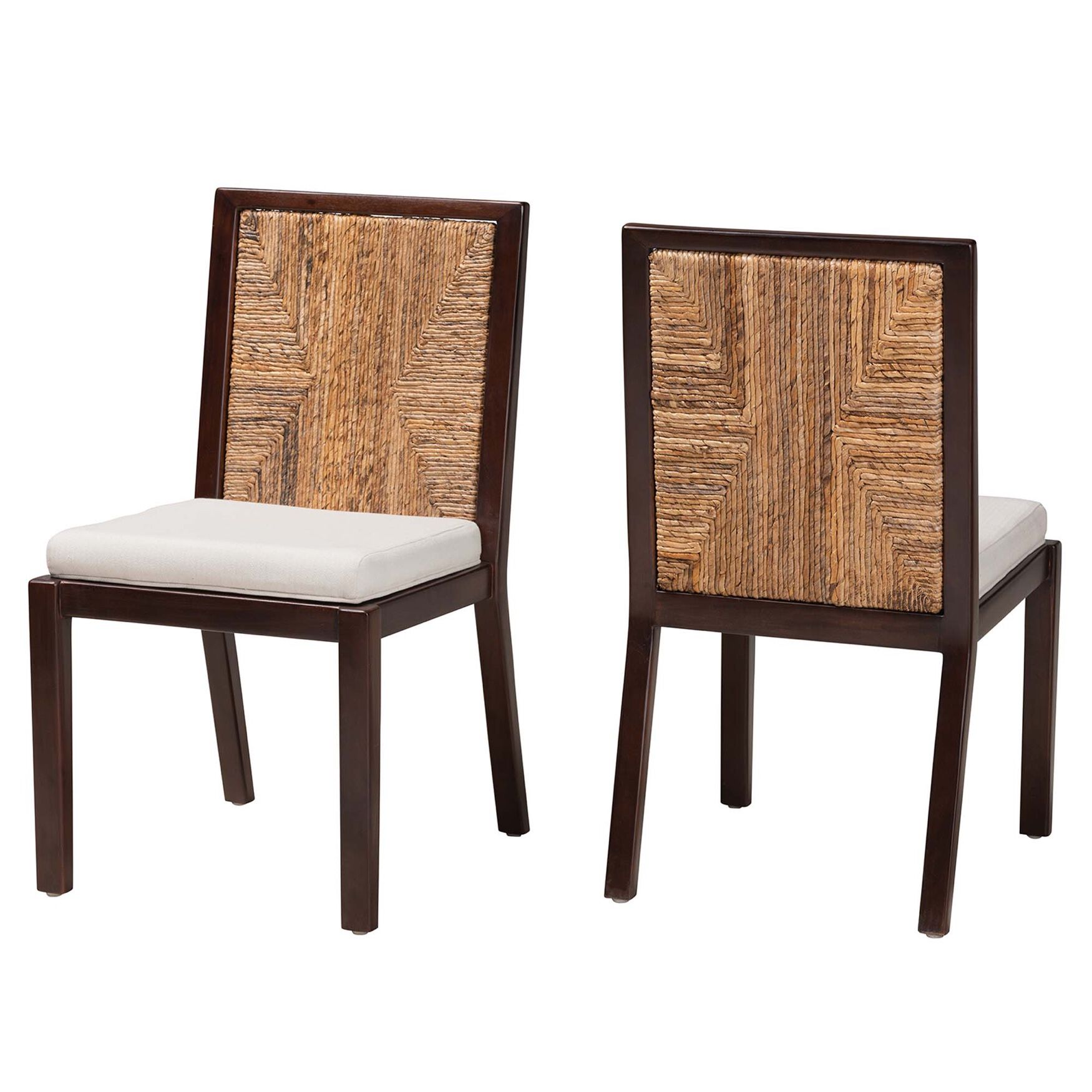 Joana Modern Bohemian Dark Brown Mahogany Wood And Natural Seagrass Dining Side Chair