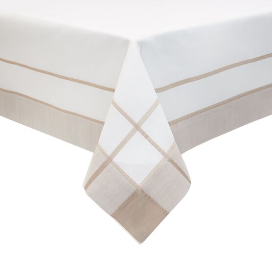 Two-Tone Border Tablecloth, WHITE BEIGE Two-Tone Border Tablecloth, WHITE BEIGE