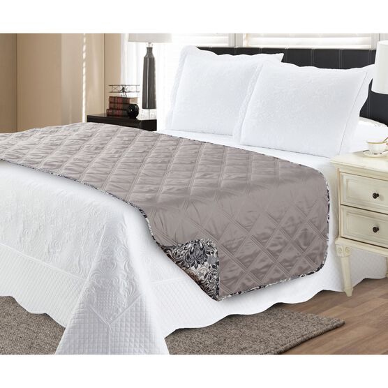 French Demask Reversible Quilted Bed Runner Protector, , on-hover image number null