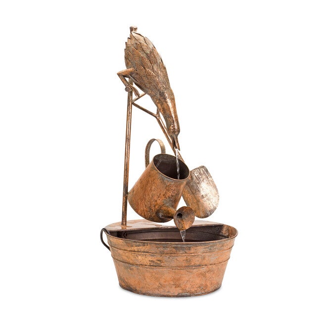 Rustic Metal Fountain With Duck And Watering Can 33 inchesH, , on-hover image number null