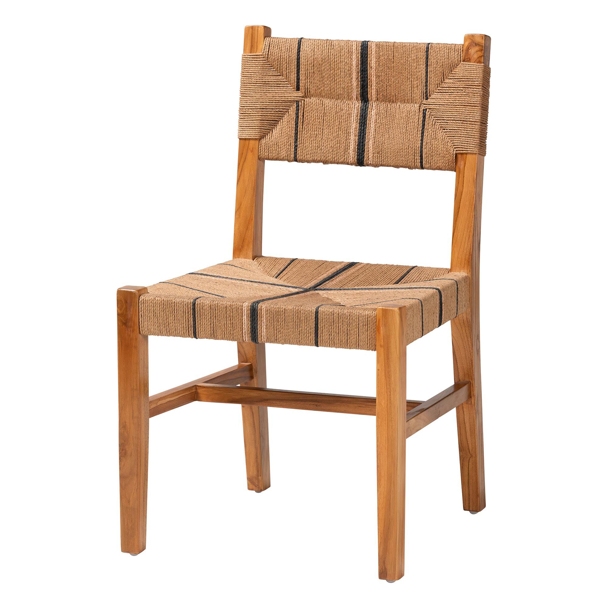 Prita Bohemian Paper Loom and Black Mahogany Wood Dining Chair, NATURAL BROWN, alternate image number 1