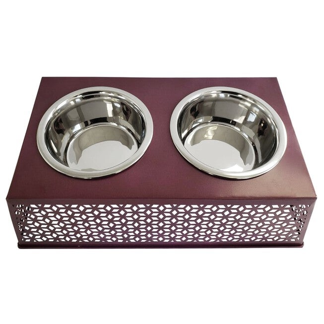 Plum Wine Raised Pet Dog Feeder with Bowls, , alternate image number null