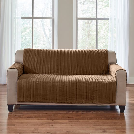 Loveseat Reversible Plush Stripe Furniture Protector, CHOCOLATE, hi-res image number null