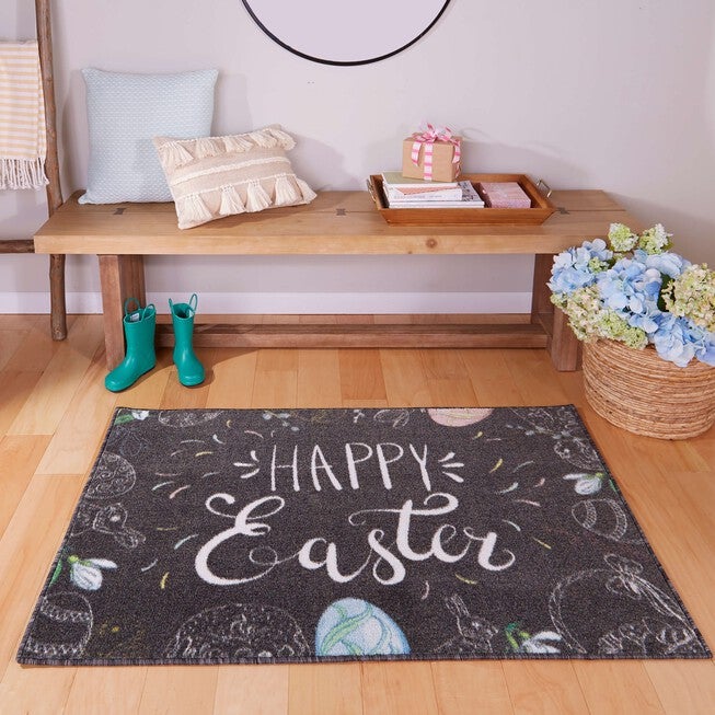 Happy Easter Charcoal Kitchen Rug, , on-hover image number null
