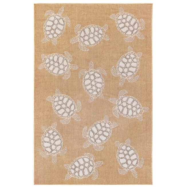 Liora Manne Carmel Seaturtles Indoor/Outdoor Rug Aqua 23 inchesX7 feet 6 inches, SAND, hi-res image number null