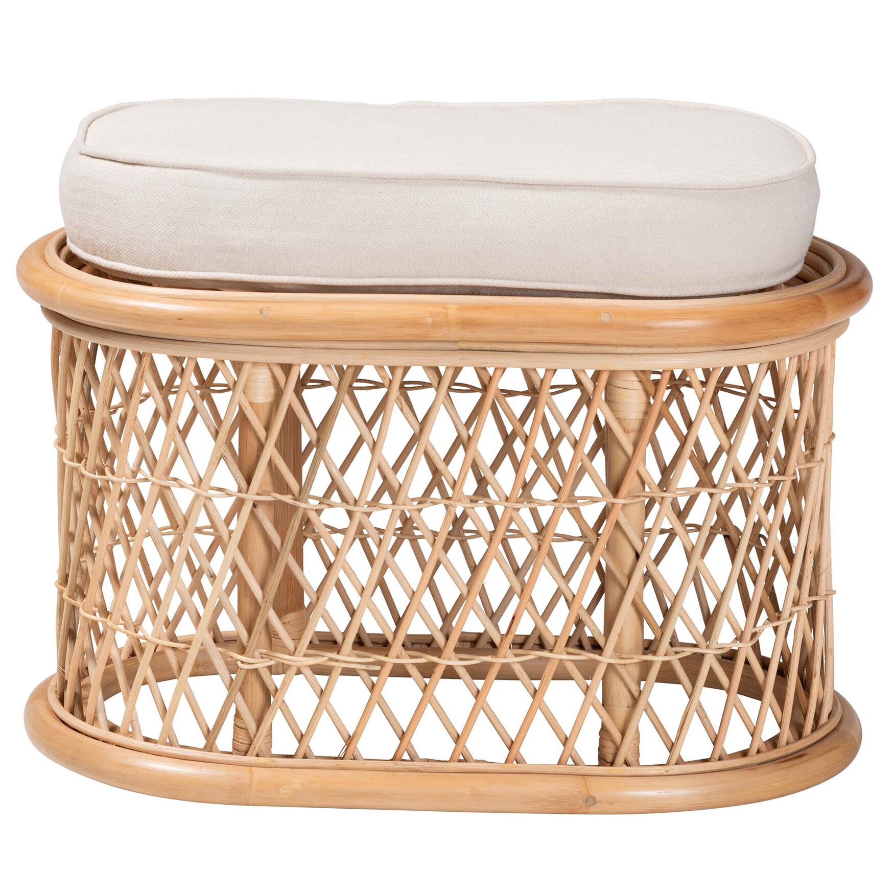 Ladonna Bohemian Natural Rattan Ottoman Footstool, , on-hover image number 1