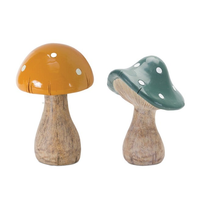 Mushroom (Set of 2) 7.25 inchesH, 8 inchesH Resin, GREEN/BROWN, hi-res image number null