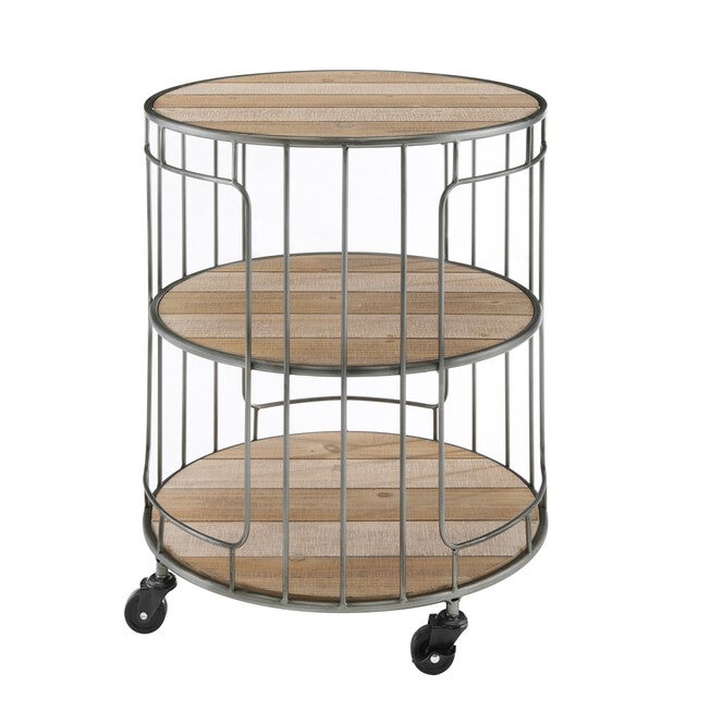 Alessio Three tiered Metal and Wood Rolling Cart, , alternate image number null