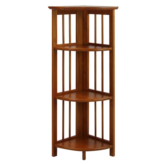 4-Shelf Corner Folding Bookcase-Honey Oak, HONEY, hi-res image number null