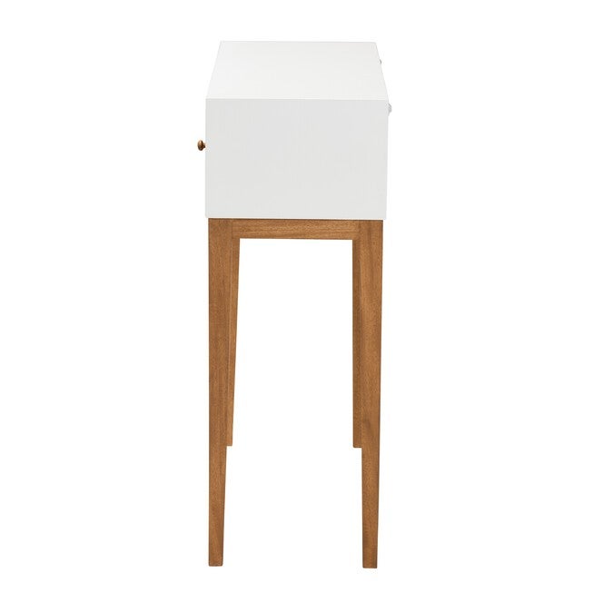Odile Mid-Century Modern Two-Tone Natural Brown And White Bayur Wood 1-Drawer Console Table, , alternate image number 3