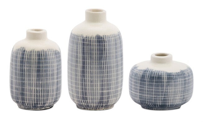 Mini Vase (Set of 6) 3.5 inchesH, 5.25 inchesH, 6.25 inchesH Terra Cotta, BLUE/WHITE, alternate image number null