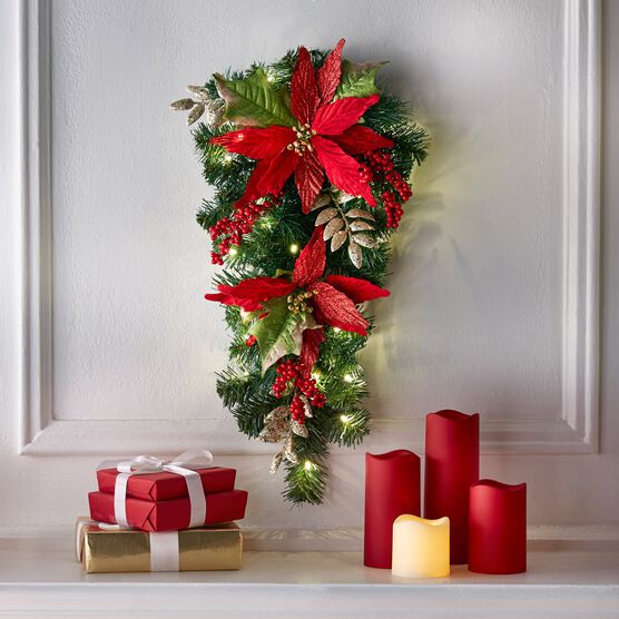 24" Pre-Lit Poinsettia Swag, RED 24" Pre-Lit Poinsettia Swag, RED