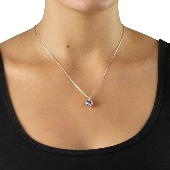 Platinum over Sterling Silver Pendant (9mm) Round Cubic Zirconia with 18" Chain, , alternate image number null