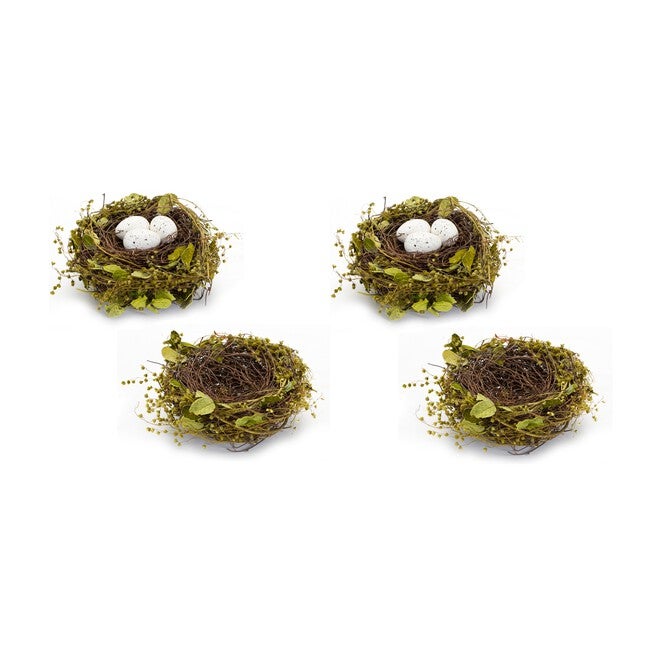 Nest and Nest with Eggs (Set of 4) 7 inchesD x 3.5 inchesH Natural/Foam, GREEN/BROWN, hi-res image number null