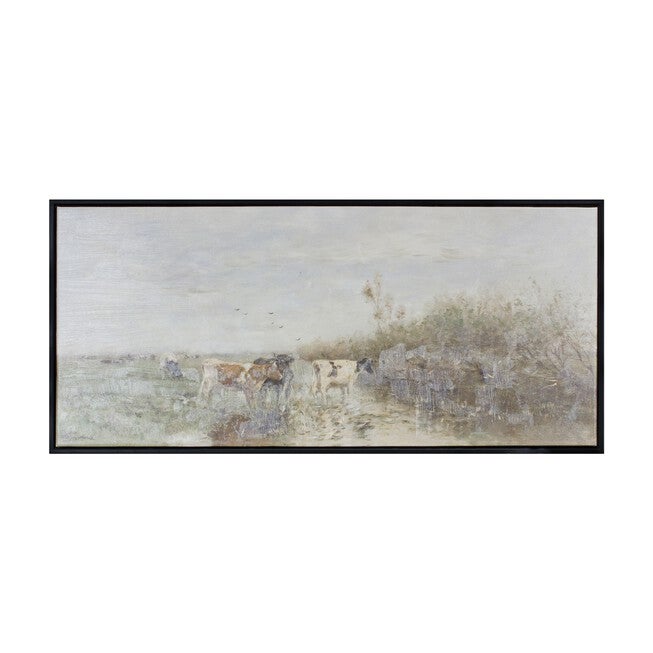 Cow and Stream Print 37.25 inchesL x 17 inchesH Canvas/Plastic, WHITE/BLACK/GREEN, hi-res image number null