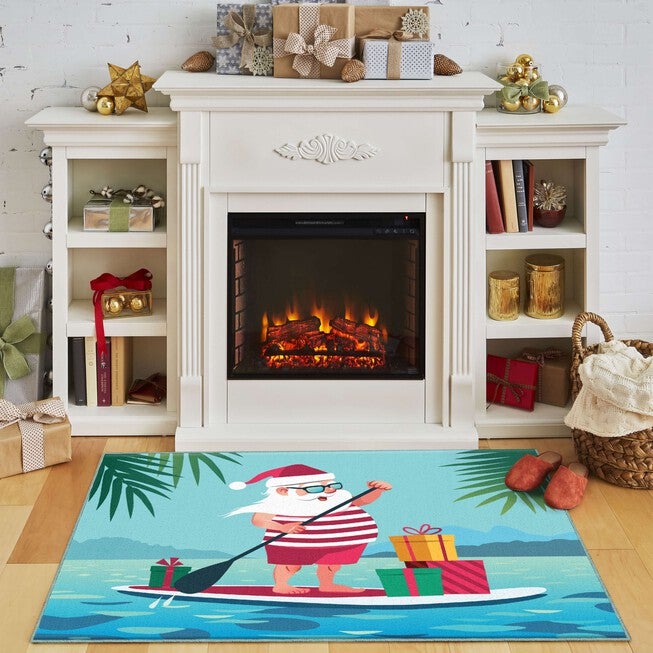 Paddleboard Santa Multi Kitchen Rug, , alternate image number null