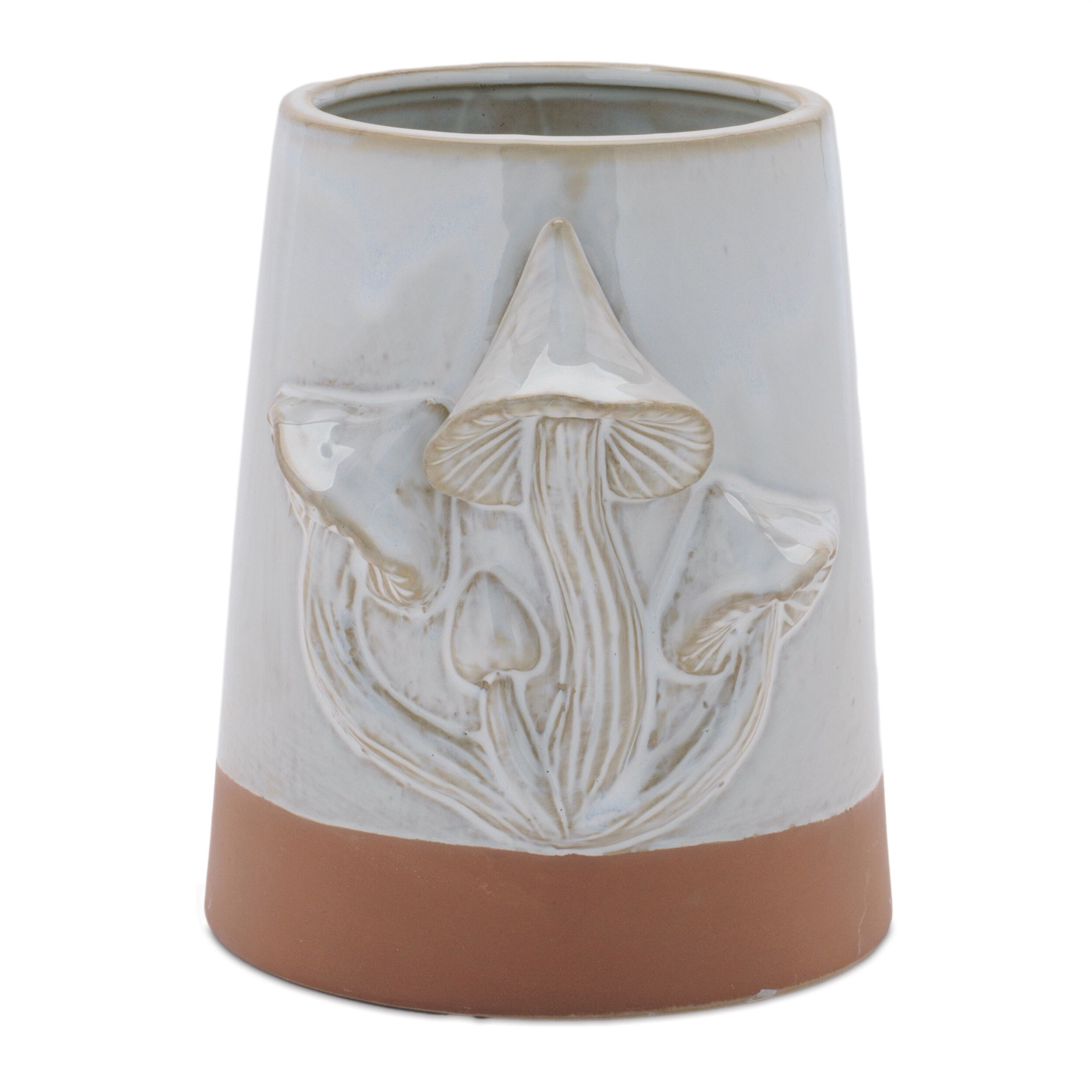 Tapered Porecelain Planter with Mushrooms Set of 2, GRAY BROWN, hi-res image number 0