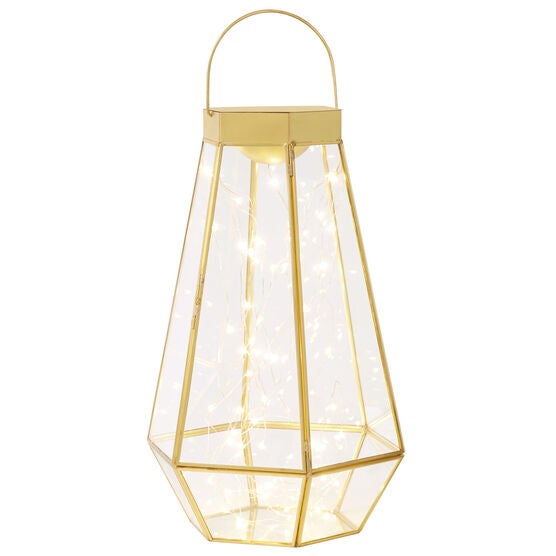 Large Pre-Lit Glass Lantern, GOLD Large Pre-Lit Glass Lantern, GOLD