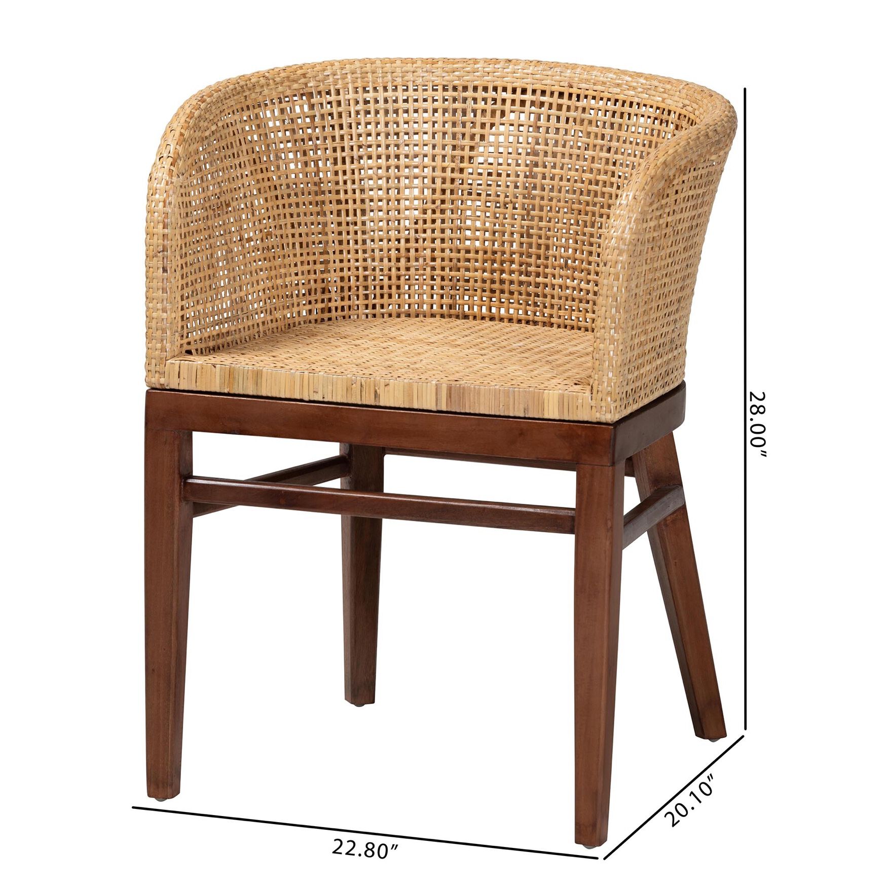Papua Modern Bohemian Natural Rattan and Walnut Brown Acacia Wood Dining Chair, , alternate image number 15