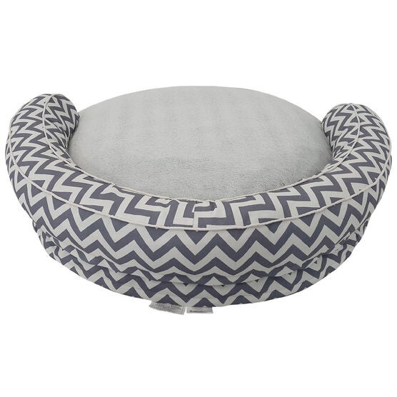 Chevron poly-cotton bolster with detachable faux fur cushion Medium Size, , alternate image number null