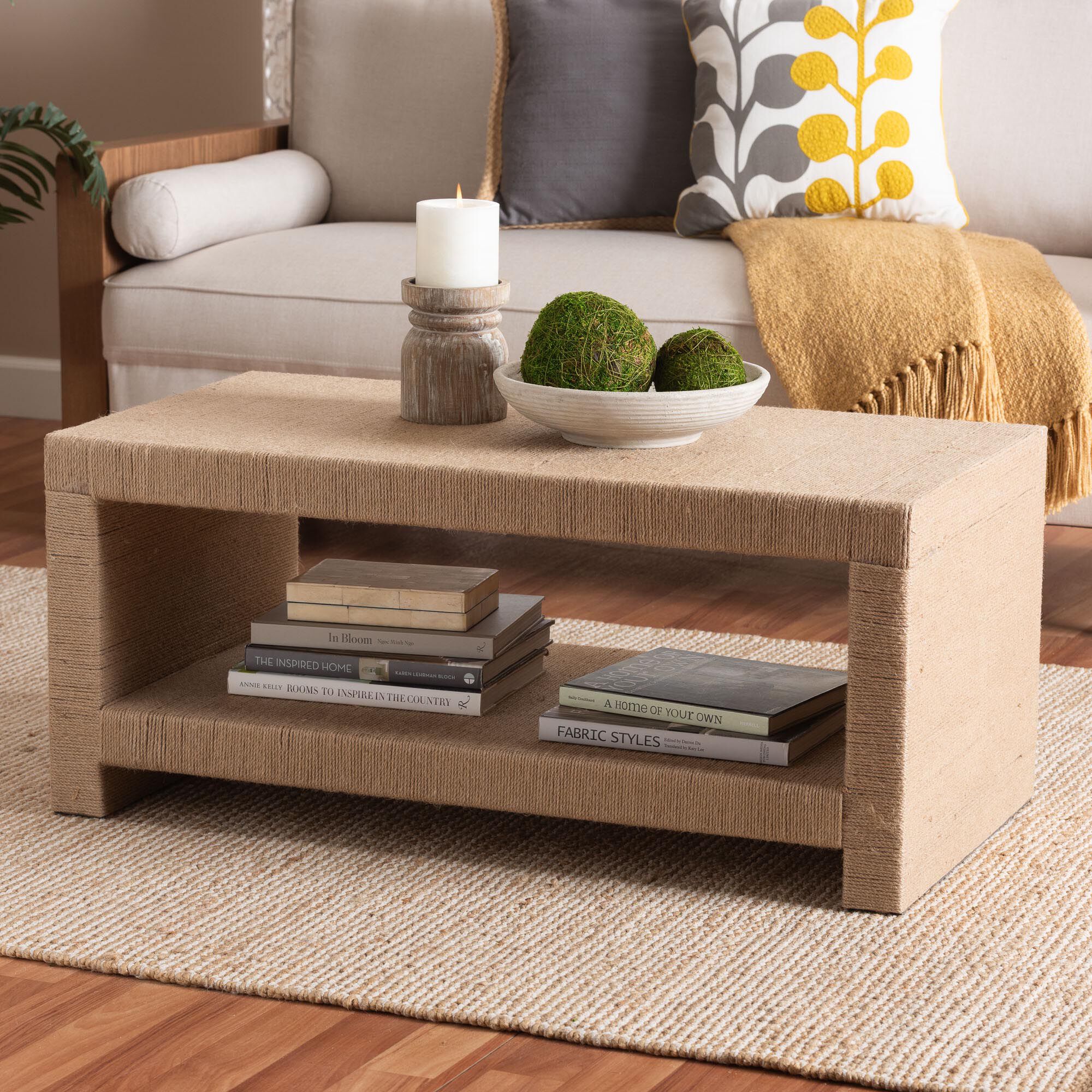 Adaya Handwoven Jute Coffee Table - Rectangular Living Room Center Table with Open Shelf Storage, BROWN, alternate image number 6