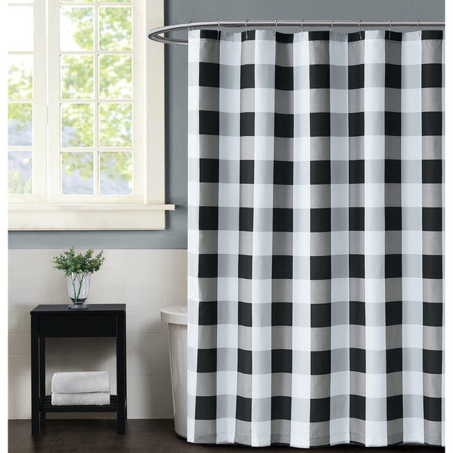 Everyday Buffalo Plaid Shower Curtain, BLACK, hi-res image number null