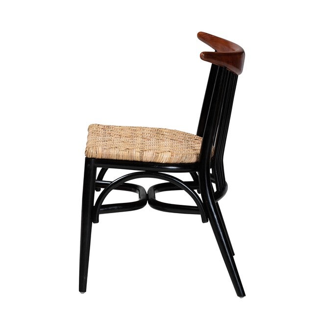 Parthenia Mid-Century Modern Two-Tone Black And Walnut Brown Finished Mahogany Wood And Natural Rattan Dining Chair, , alternate image number null