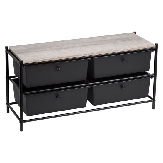 4 Drawer Storage Shelf, Matte Black with Wood Grain Laminate Top, BLACK, hi-res image number null