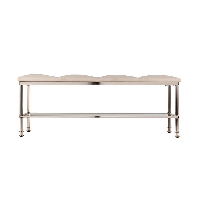 Paschall White Storage Bench with Mirrored Shelf, , alternate image number null