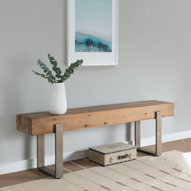 Dunlin Rustic Industrial Bench, BROWN, hi-res image number 0