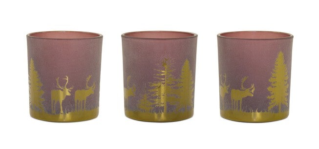 Votive Holder (Set of 3) PVC Box 3 inchesH Glass, RED/GOLD, hi-res image number 0