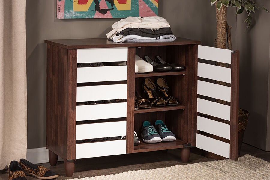 Gisela Oak and White 2-tone Shoe Cabinet With 2 Doors, BROWN, alternate image number 6