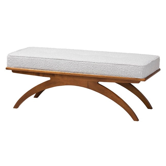 Orella Japandi Cream Boucle Fabric And Walnut Brown Finished Wood Bench, GREY WALNUT BROWN, hi-res image number null