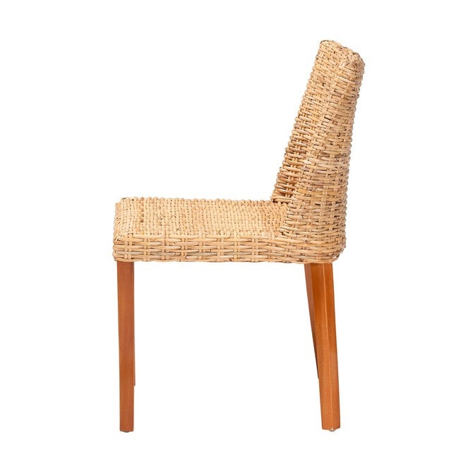Rowen Bohemian Light Honey Kubu Rattan And Mahogany Wood Dining Chair, , alternate image number 2
