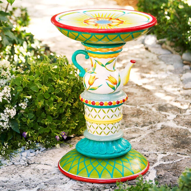 Teapot Birdbath, GREEN MULTI, hi-res image number null