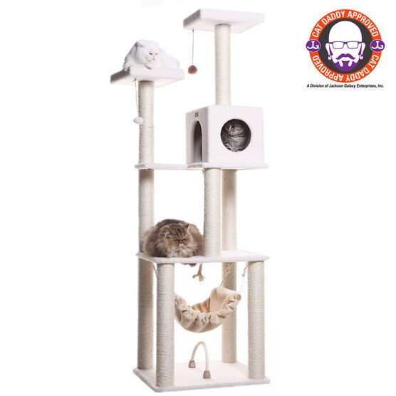 Classic 73" Real Wood Cat Tree Four Levels With Swing, Hammock, Condo, Perch, IVORY, hi-res image number null