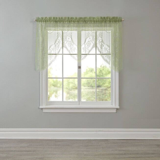 Windsor Lace Rod-Pocket Swag Valance, GREEN, hi-res image number 0