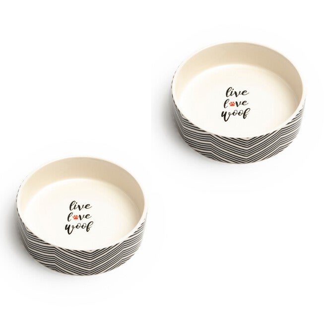 Set Of Two Alto Small Pet Dog Cat Bowls, BLACK WHITE, hi-res image number 0