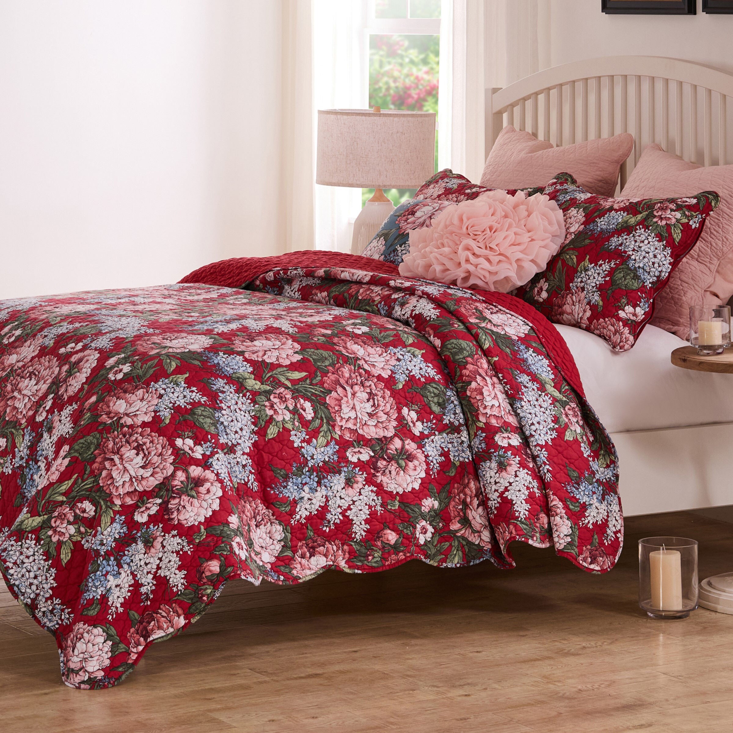 Greenland Home Fashions Millie Finely Stitched Floral Quilt Set, GARNET, alternate image number 2