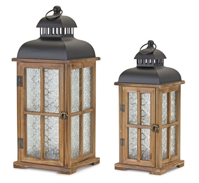 Lantern (Set of 2) 15.5 inchesH, 19.25 inchesH Wood/Metal, BROWN/BLACK, hi-res image number 0
