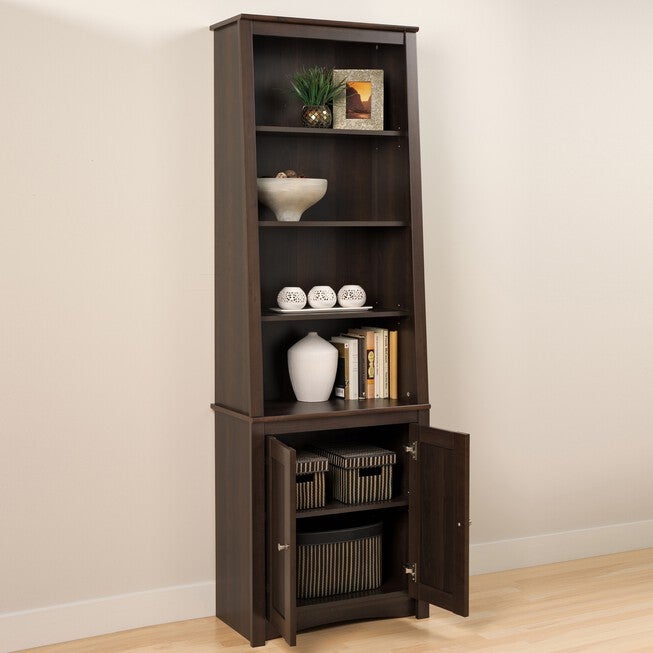Tall Slant-Back Bookcase with 2 Shaker Doors, Espresso, , alternate image number 4